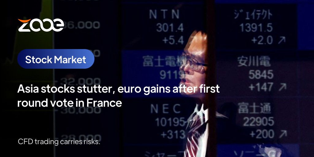 Asia stocks stutter, euro gains after first round vote in France
